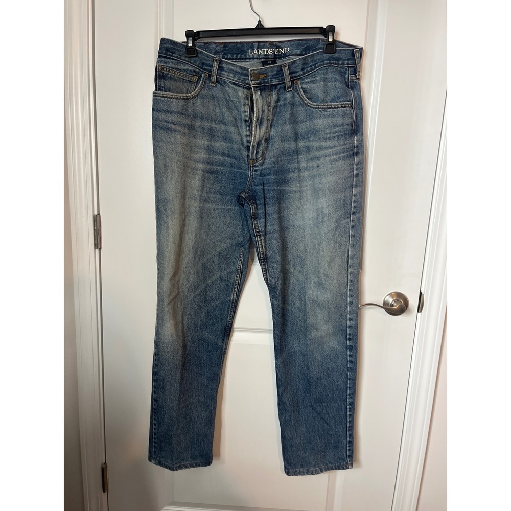 Lands End Traditional Fit Mens Jeans 38x30 Medium Wash Straight Leg Denim